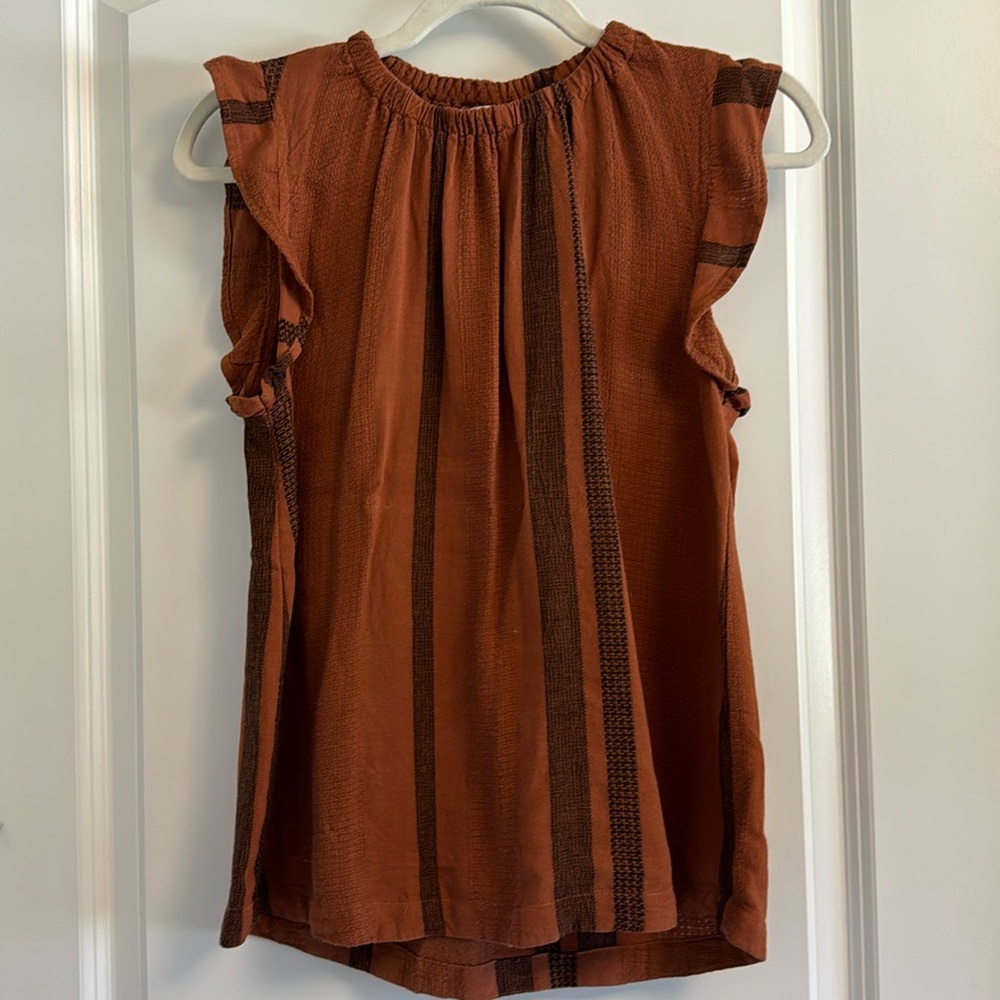 Cloth & Stone lightweight cotton blouse, rust with black stripes, like new